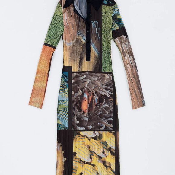 Arthur Apparel x Anthropologie Fabulous Box Pleat Shirt Dress in Fish Party 6 8 - Picture 6 of 9